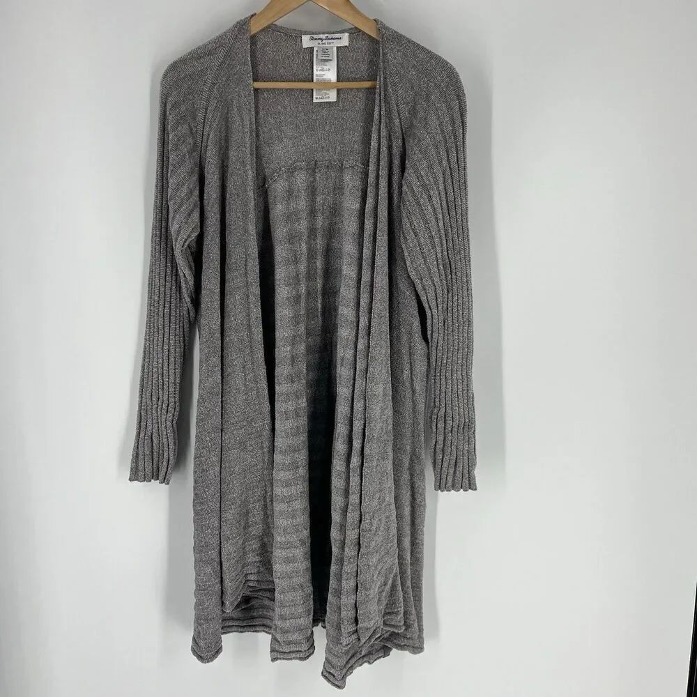 Tommy Bahama Sweater Small Medium Womens Gray Island Soft Open Front Cardigan